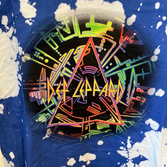 Def Leppard Hysteria Neon Band Tee Bleach Tie Dye Blue White XL NWOT - Picture 4 of 5